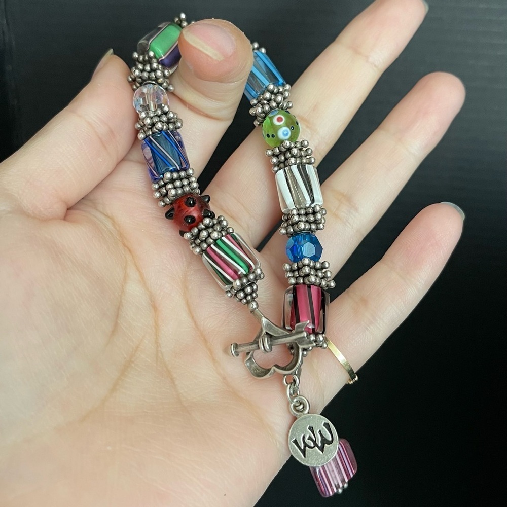Sterling silver rectangle glass charm colorful bracelet - Picture 6 of 6